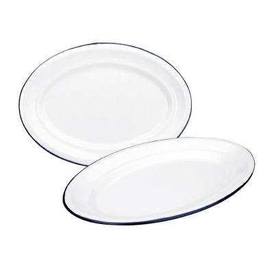 Safata oval retro acer esmaltat blanc blau