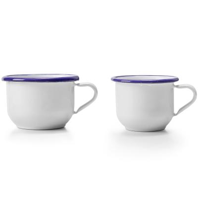 Tassa retro acer esmaltat blanc blau