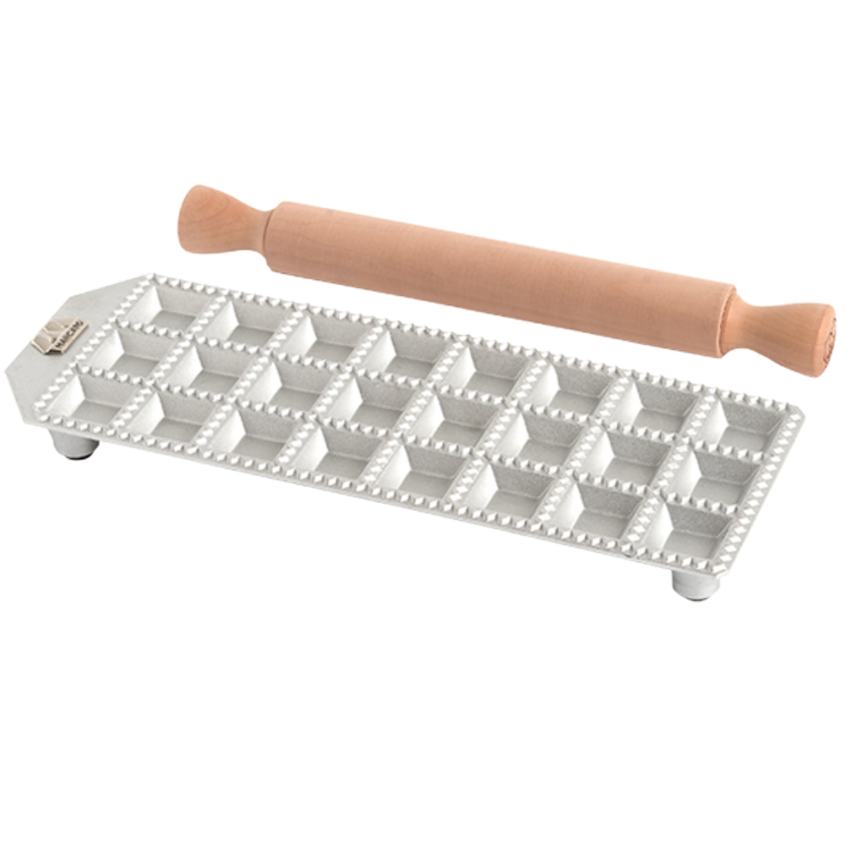 Molde raviolis Marcato cuadrado x24 con rodillo