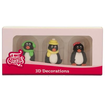 Set 3 decoracions de sucre 3D Pingüins