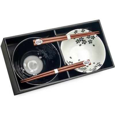 Set 2 bols flor negre blanc japo 15 cm i bastonets