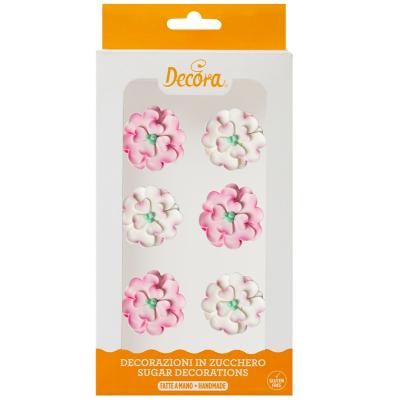 Set 6 decoracions de sucre Flors rosa i blanc