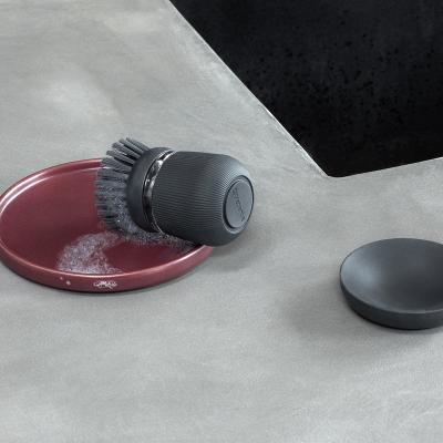 Raspall curt amb dispensador de sab gris