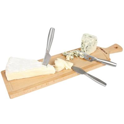 Joc 3 ganivets formatge i taula fusta 44x11 cm