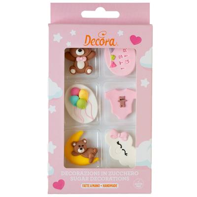 Set 6 decoracions de sucre Baby rosa