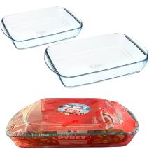 2 Fuentes horno Pyrex 35x23 - 28x20 cm con guante