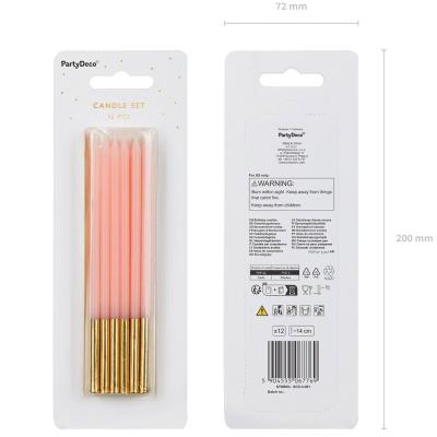 Set de 12 espelmes llargues rosa/daurat