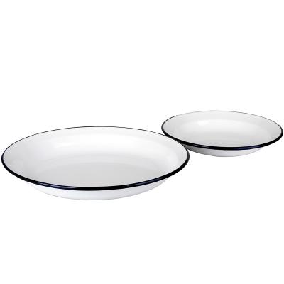 Plato hondo acero esmaltado azul blanco 28 cm