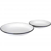 Plato hondo acero esmaltado azul blanco 28 cm