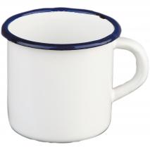 Taza retro acero esmaltado blanco azul
