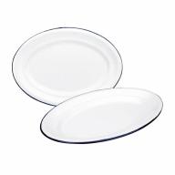 Bandeja oval retro acero esmaltado blanco azul