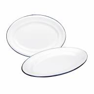 Bandeja oval retro acero esmaltado blanco azul