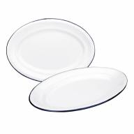 Bandeja oval retro acero esmaltado blanco azul