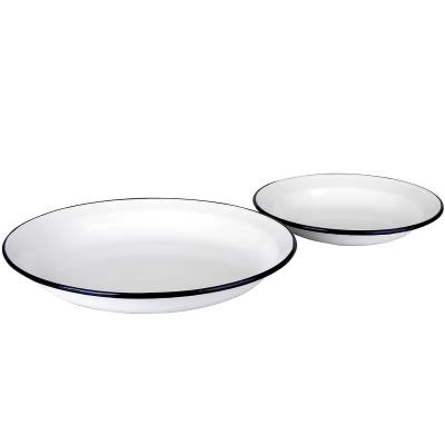 Plato hondo acero esmaltado azul blanco 24 cm