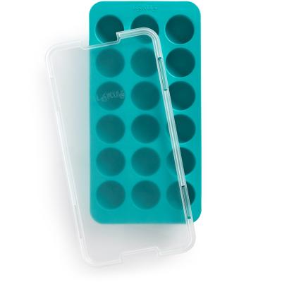 Molde cubitos con tapa Lekue x18 redondo turquesa