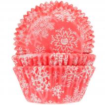 Papel cupcakes x50 Copo de nieve Crystal red