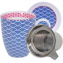 Set taza mug té con filtro y tapa Wave