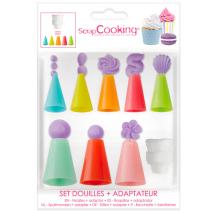 Set 8 boquillas y adaptador plstico colores