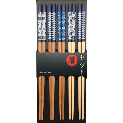 5 pares palillos japoneses motivos azules