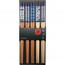 5 pares palillos japoneses motivos azules