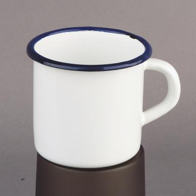Taza retro acero esmaltado blanco azul
