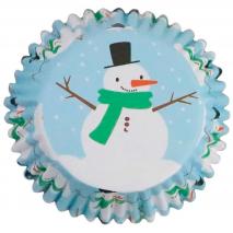 Papel cupcakes metalizados Mu�eco Nieve x30