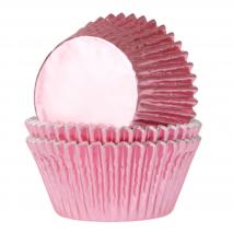 Papel mini cupcakes x36 metálico rosa