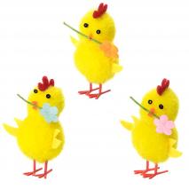 Pollito amarillo con flor Pascua 5 cm