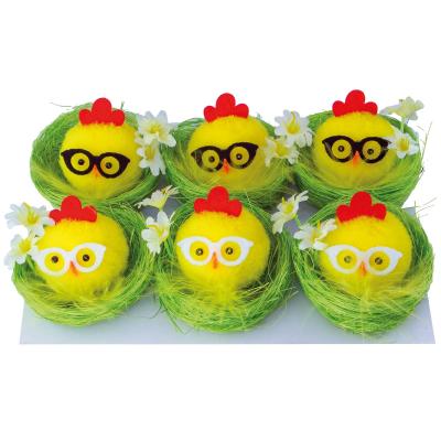 Pollito amarillo con gafas y nido Pascua 6 cm