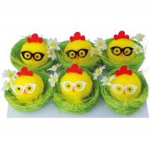 Pollito amarillo con gafas y nido Pascua 6 cm