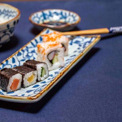 5 pares palillos japoneses motivos azules