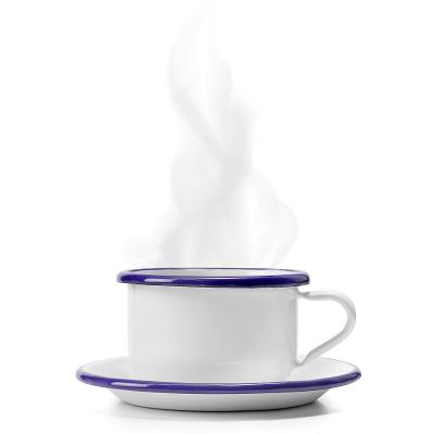 Taza retro acero esmaltado blanco azul