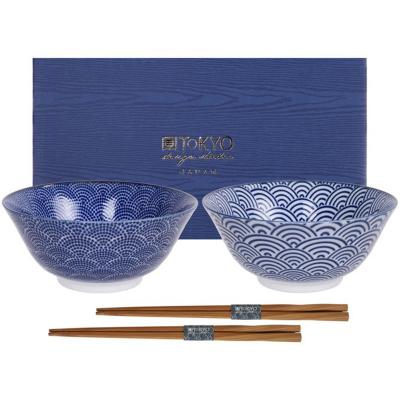Set japon�s Nippon blue 2 boles tayo y palillos