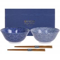 Set japonés Nippon blue 2 boles tayo y palillos