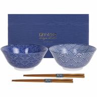 Set japonès Nippon blue 2 bols tayo i bastonets