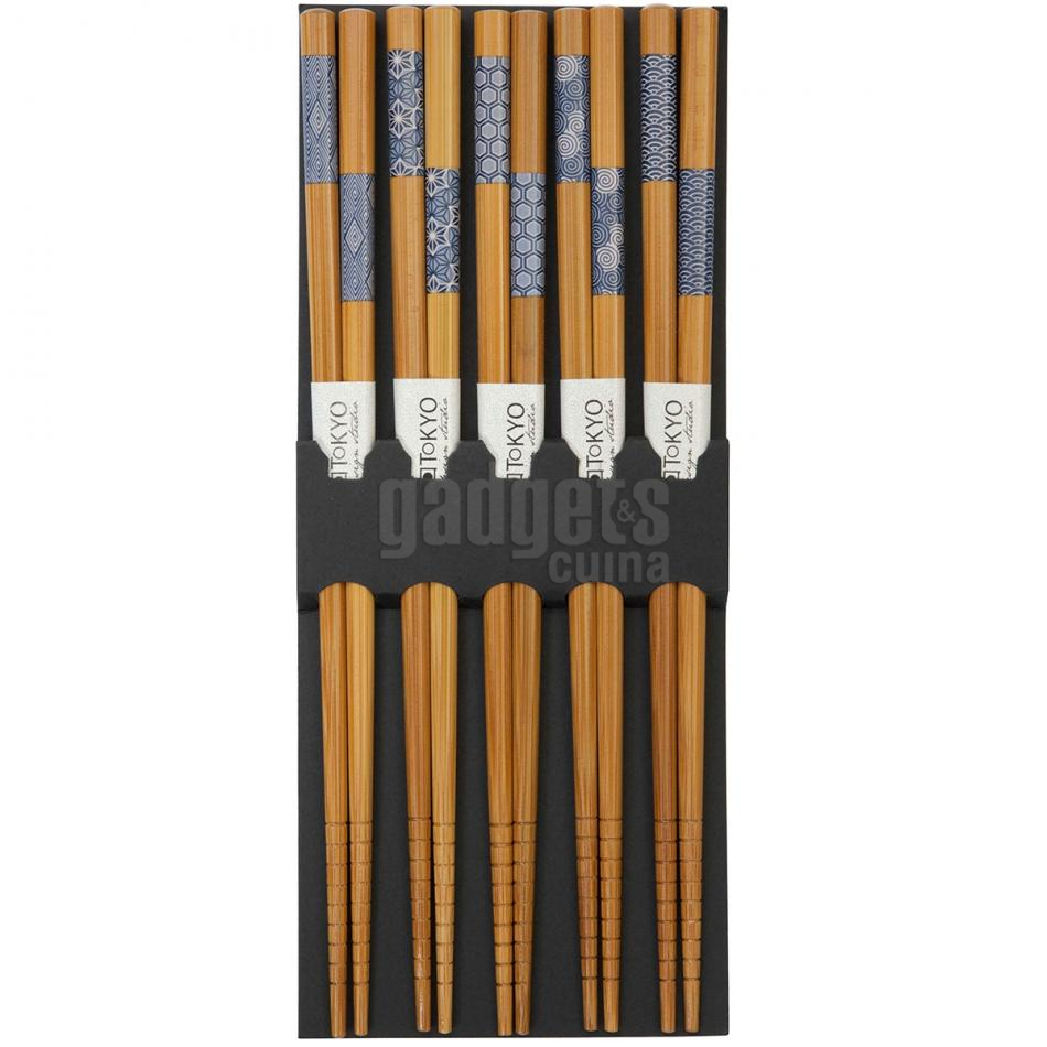5 pares palillos japoneses nippon blue