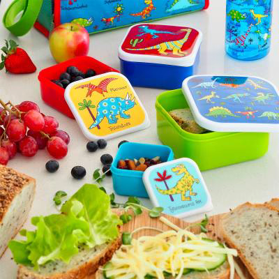 Set 4 fiambreras snack Dinosaurios