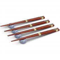 4 pares palillos japoneses con 4 soportes olas
