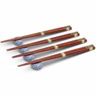 4 pares palillos japoneses con 4 soportes olas