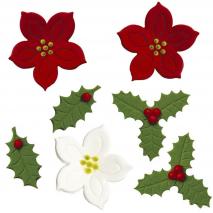 Set 7 decoraciones azcar Hoja de acebo y Flores