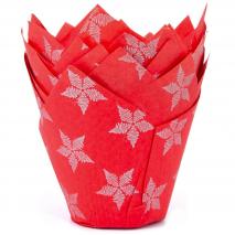 Papel cupcakes x36 Tulipa rojo estrellas