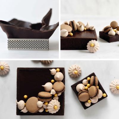 Cuadrado repostera perforado alto inox 20x20x2 cm