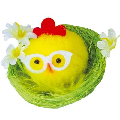 Pollito amarillo con gafas y nido Pascua 6 cm
