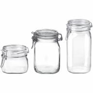 Set 3 pots vidre clip Fido 500 ml, 1 L i 1,5 L