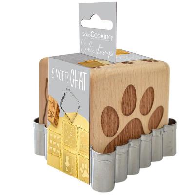 Cortador galletas y sello de madera Gato