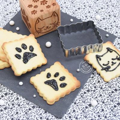 Cortador galletas y sello de madera Gato