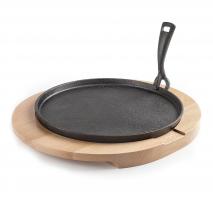 Plato hierro fundido para carne con base madera