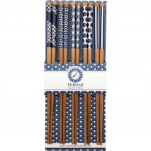 5 pares palillos japoneses motivos azules