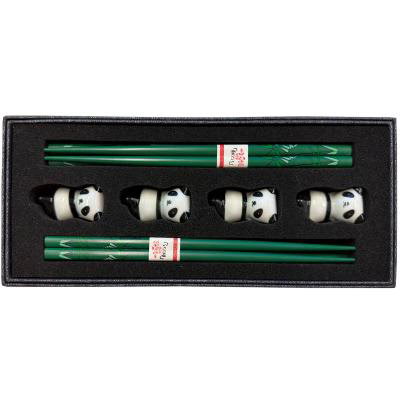 4 pares palillos con 4 soportes panda