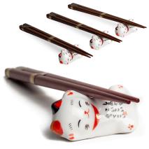 4 pares palillos con 4 soportes gato suerte